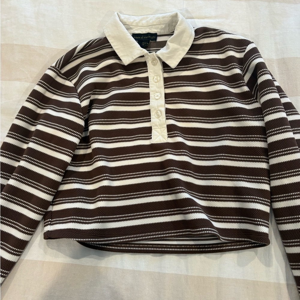 House of Harlow Brown and White Striped Collared Shirt